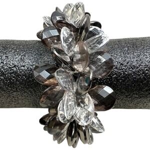 Acrylic Faceted Crystal Cluster Statement Bracelet Elastic Band Fashion Jewelry
